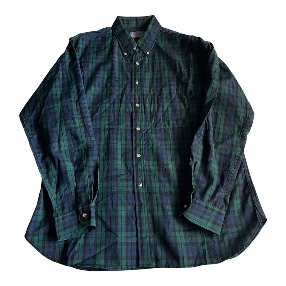 Pendleton Men's 100% Virgin Wool Green Plaid Button Down Shirt Size XL